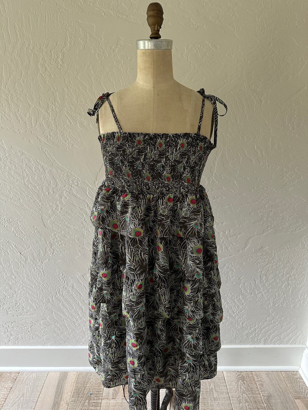 LIBERTY OF LONDON x Target Tiered Ruffle Dress XL Peacock Print Sundress Empire